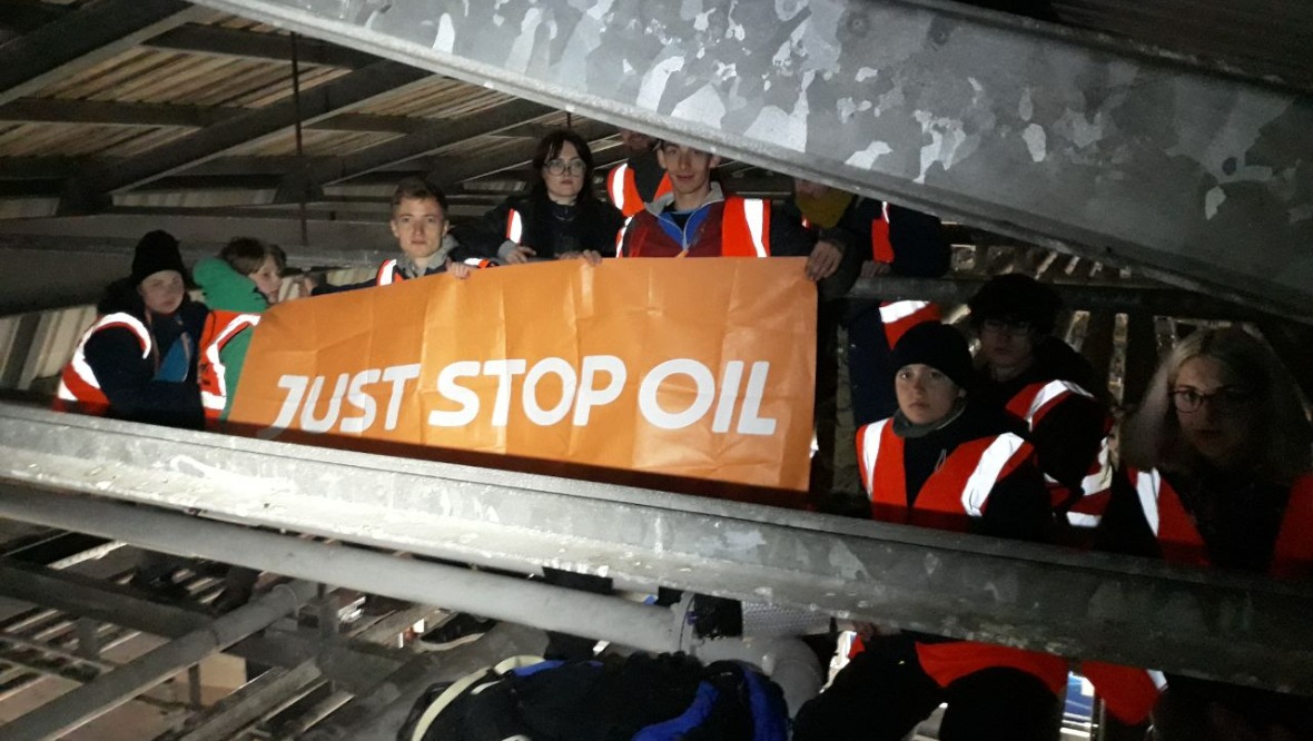 Just Stop Oil protest at Nustar Terminals, Dock Street, Clydebank, Dumbartonshire
