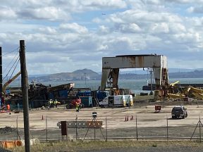 Crane falls into water at port during demolition job in Burntisland in Fife