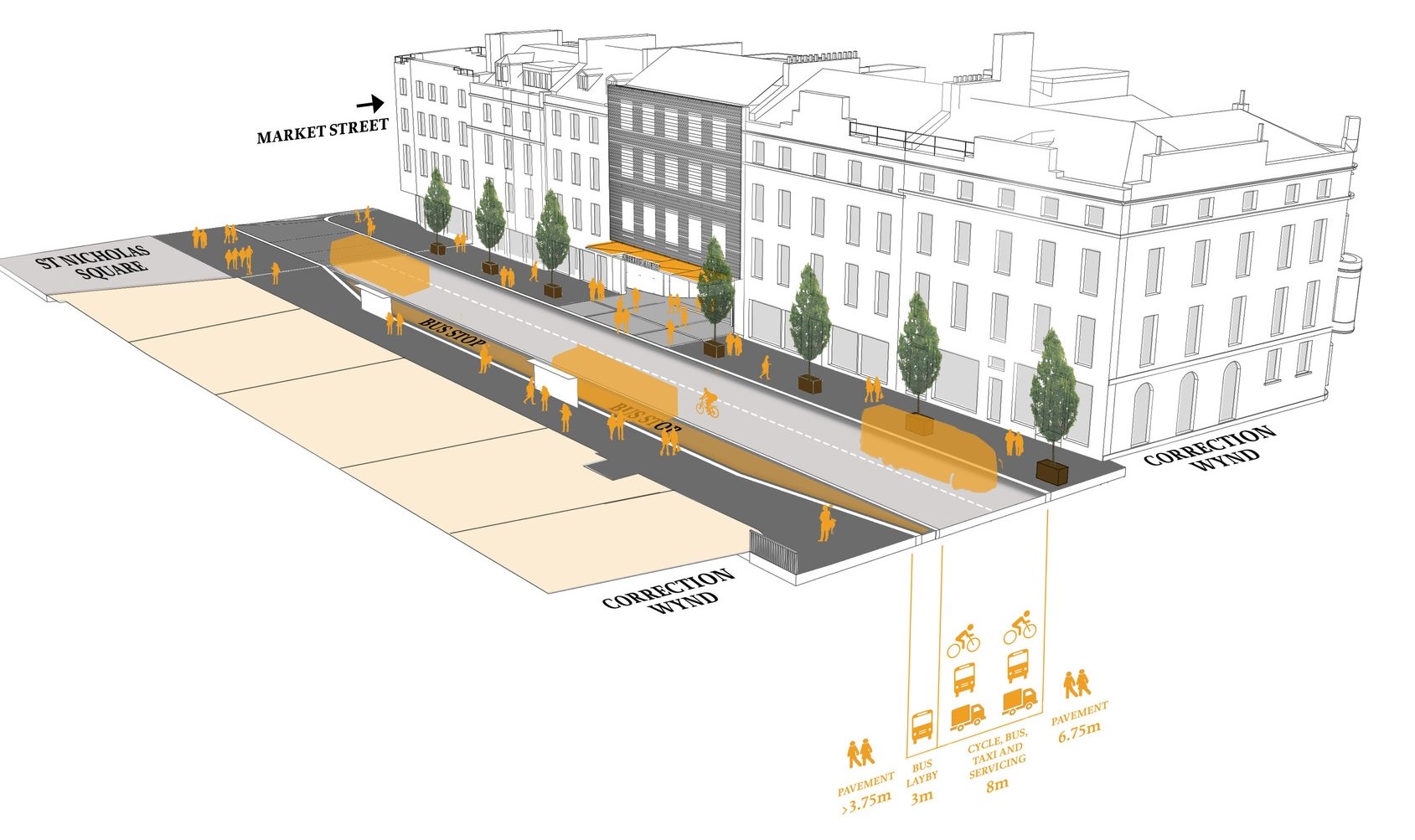 Option three retained bus, taxi, and servicing access on central Union Street. 