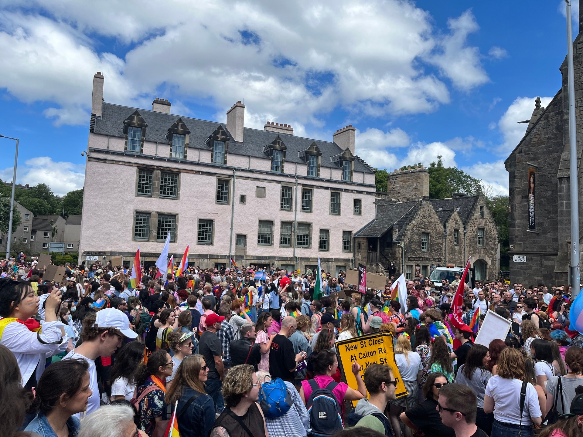 Crowds gathered outside of the Scottish Parliament in Edinburgh. 
