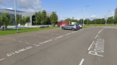 Lorry worker taken to hospital after being trapped by vehicle at Pointhouse Place, outside Glasgow’s Riverside Museum