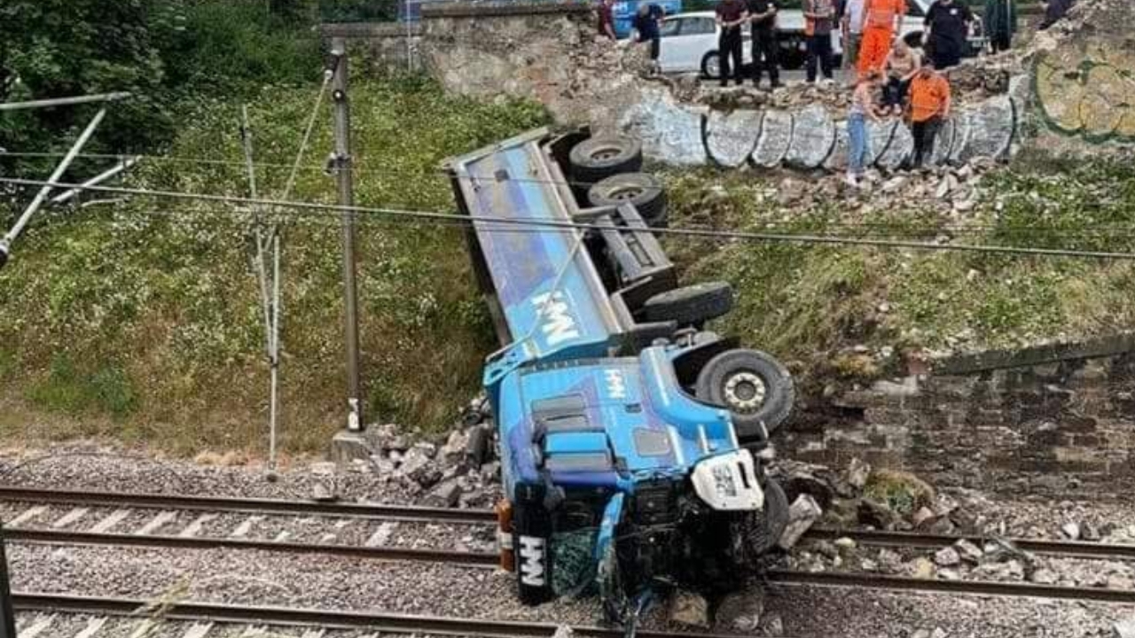 Lorry crashed through wall and onto railway line in Wallyford, Musselburgh, East Lothian on Thursday, June 23.