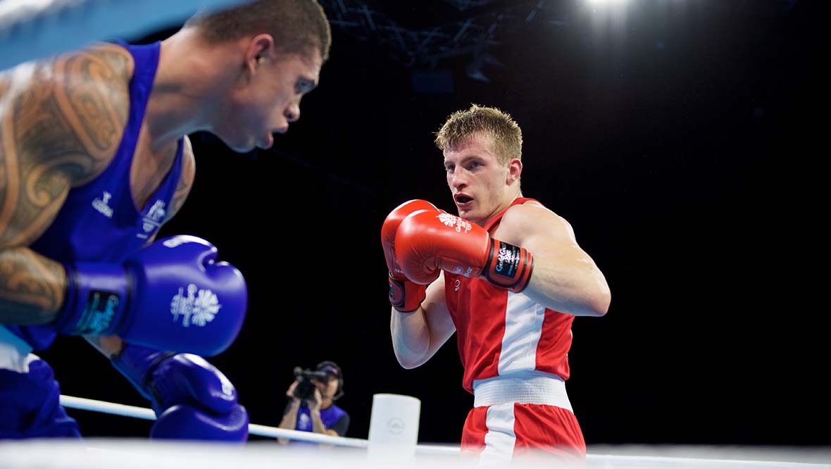 Sean Lazzerini boxing at the Gold Coast Commonwealth Games.