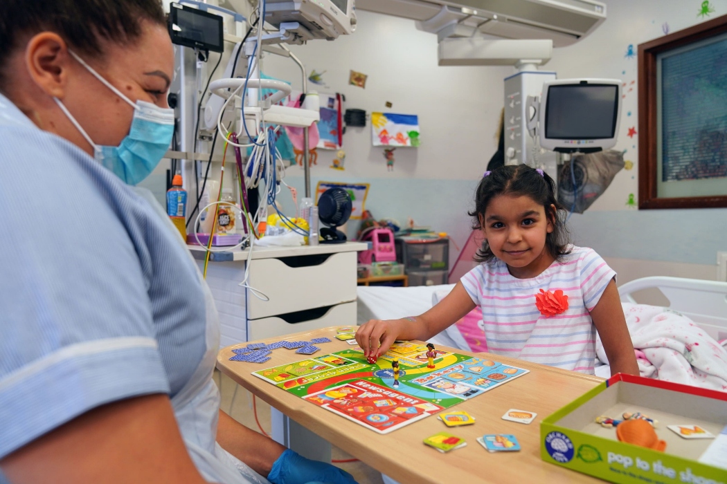 Eight-year-old Nour Hussein, from Manchester, a patient on Ward 23 at the Freeman Hospital. 