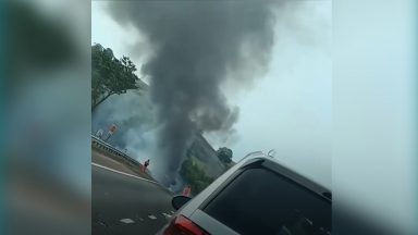 Road closed as emergency services attend van fire on M90, near the Bridge of Earn