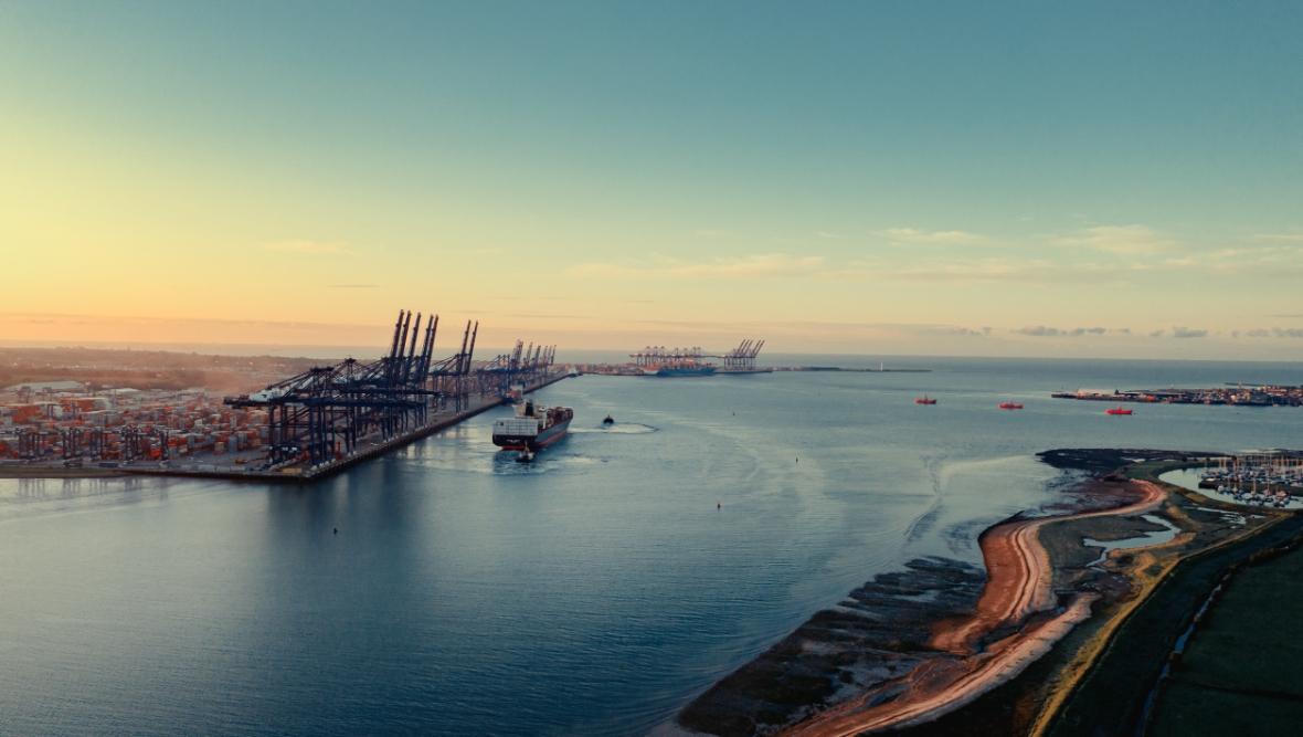 Unite the union members begin strike action at UK’s biggest container port at Felixstowe in Suffolk