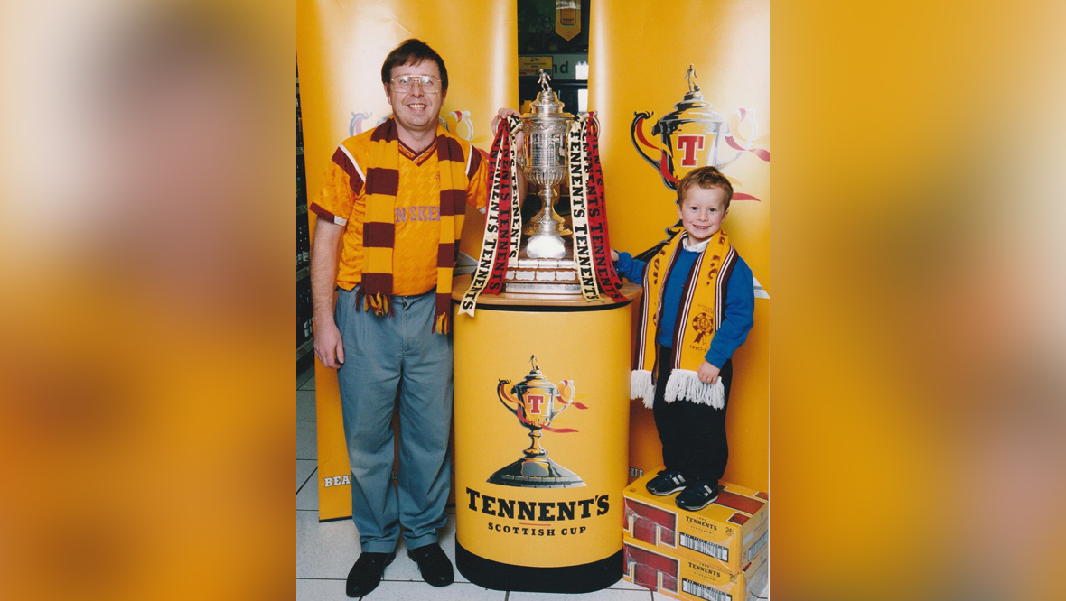 Gordon Bonnes and his dad Andy with the Scottish Cup.