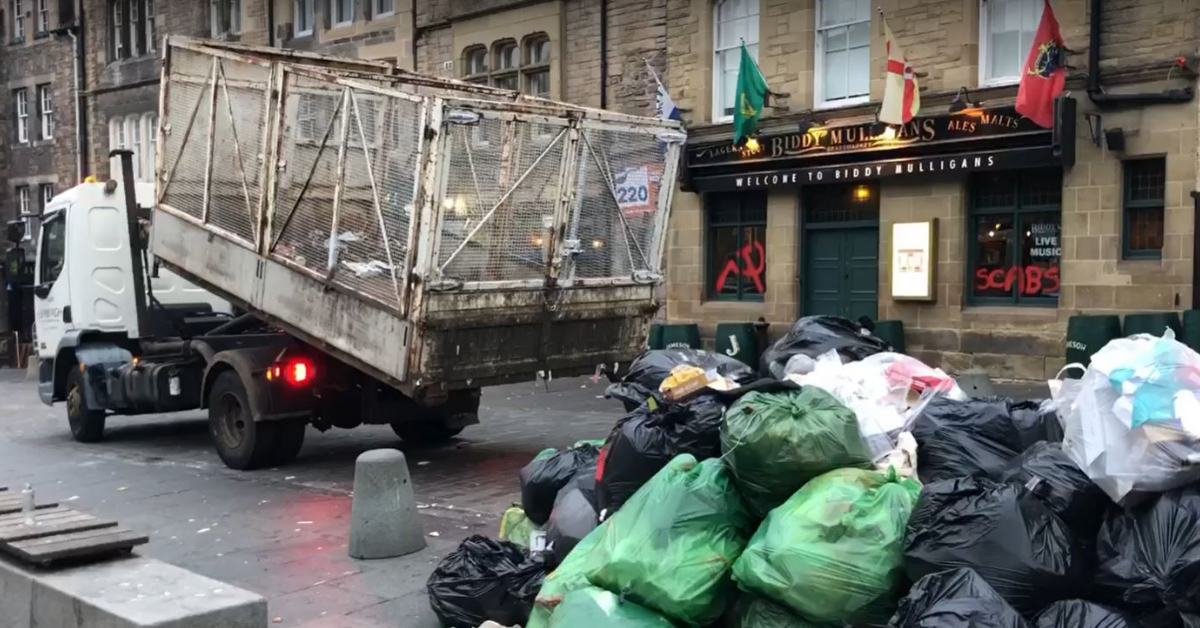 Rubbish collection was underway on Tuesday morning.