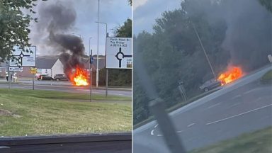 Plumes of smoke seen after car burst into flames near Kirkcaldy roundabout Dunnikier Way