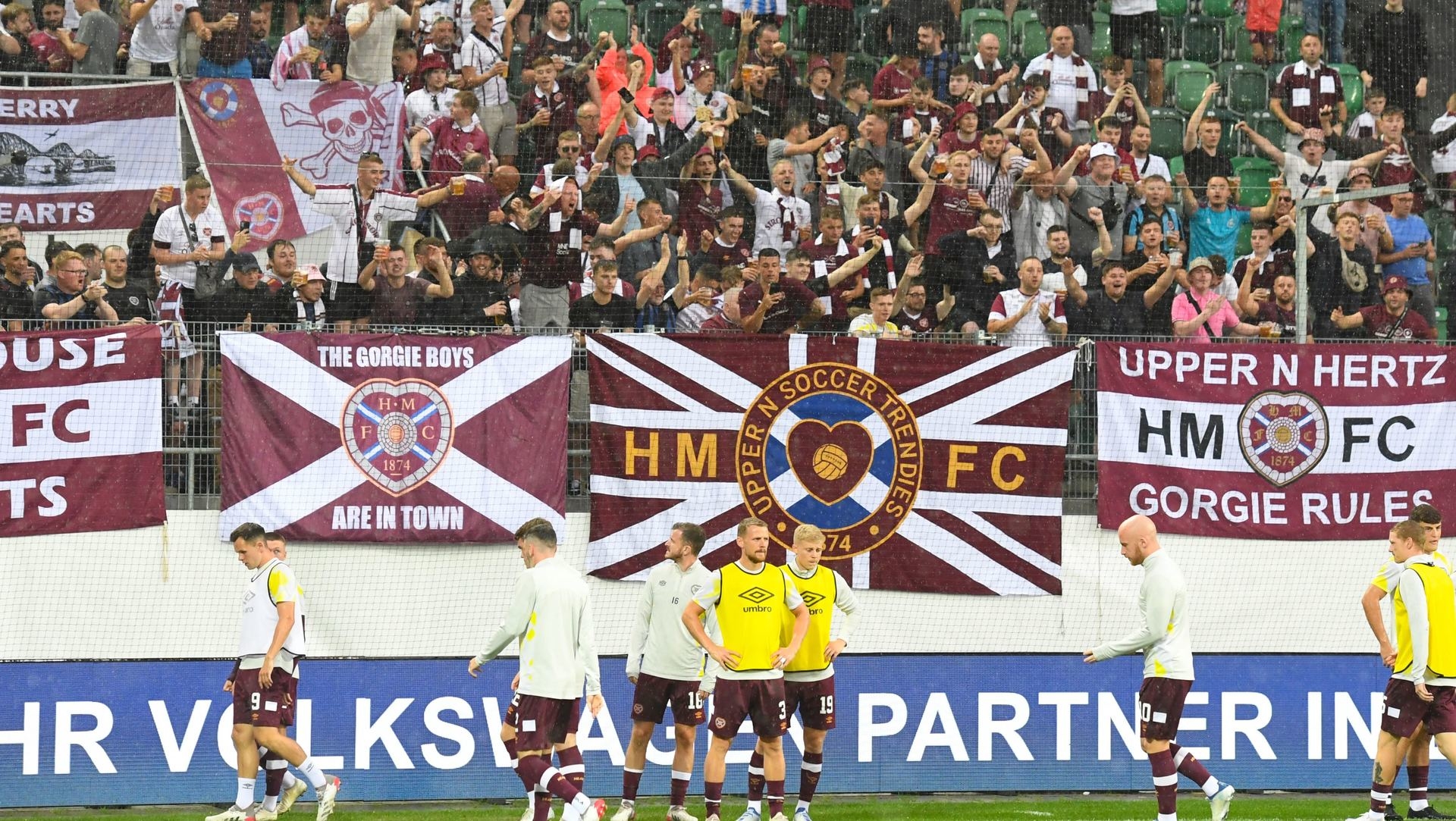 Hearts fans in Zurich as their team warmed up.