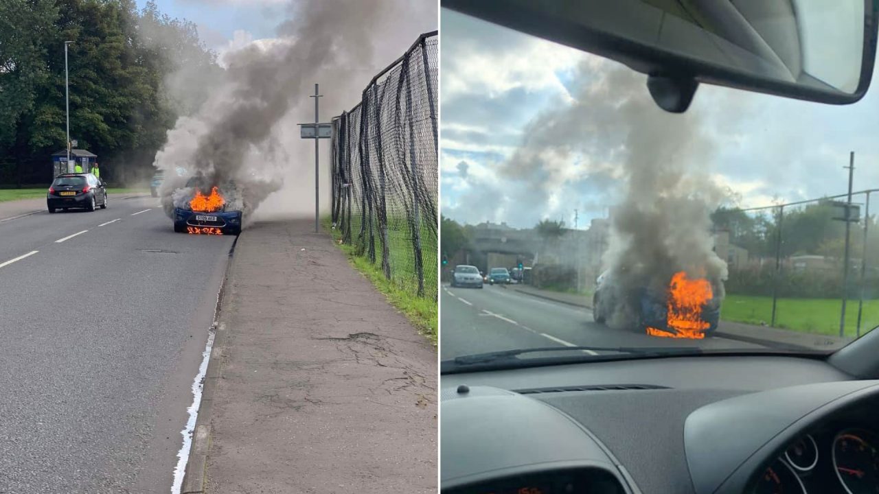 Car bursts into flames on busy road outside Lochgelly high school