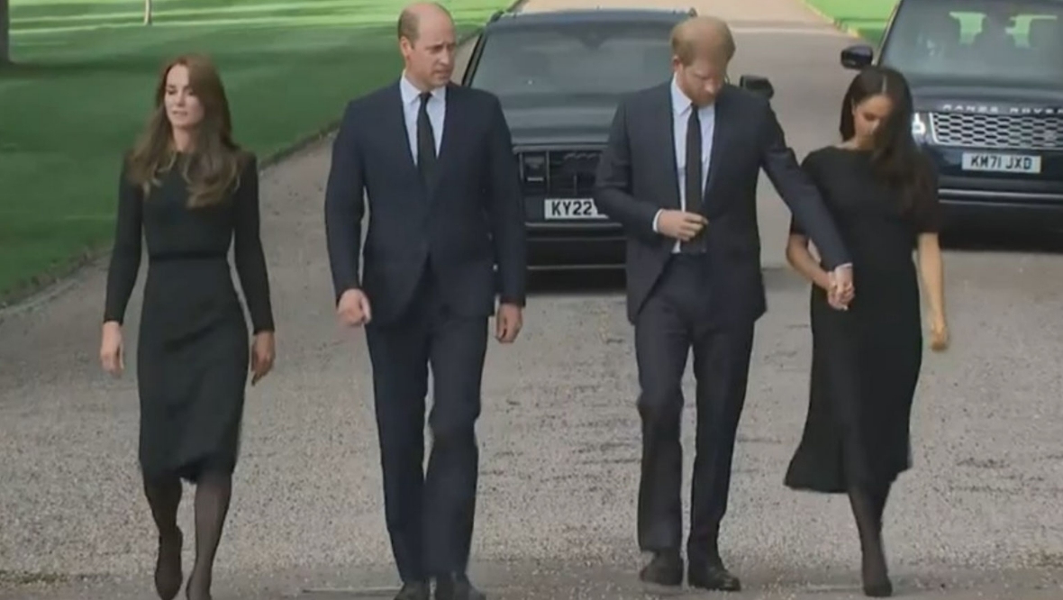 Meghan and Harry join William and Kate on walkabout at Windsor Castle