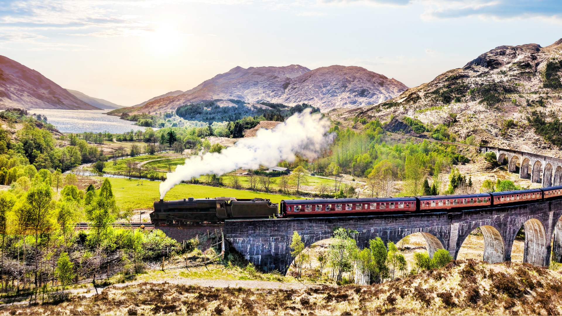 The Jacobite train runs between Mallaig and Fort William from March to October, crossing the Glenfinnan Viaduct.