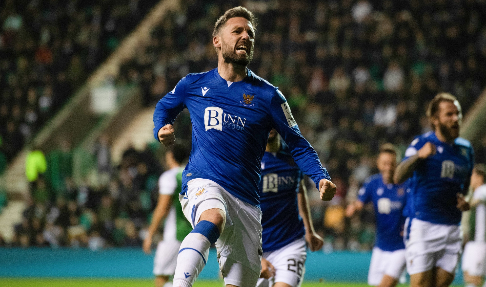 Equaliser: Clark celebrates scoring to make it 1-1.