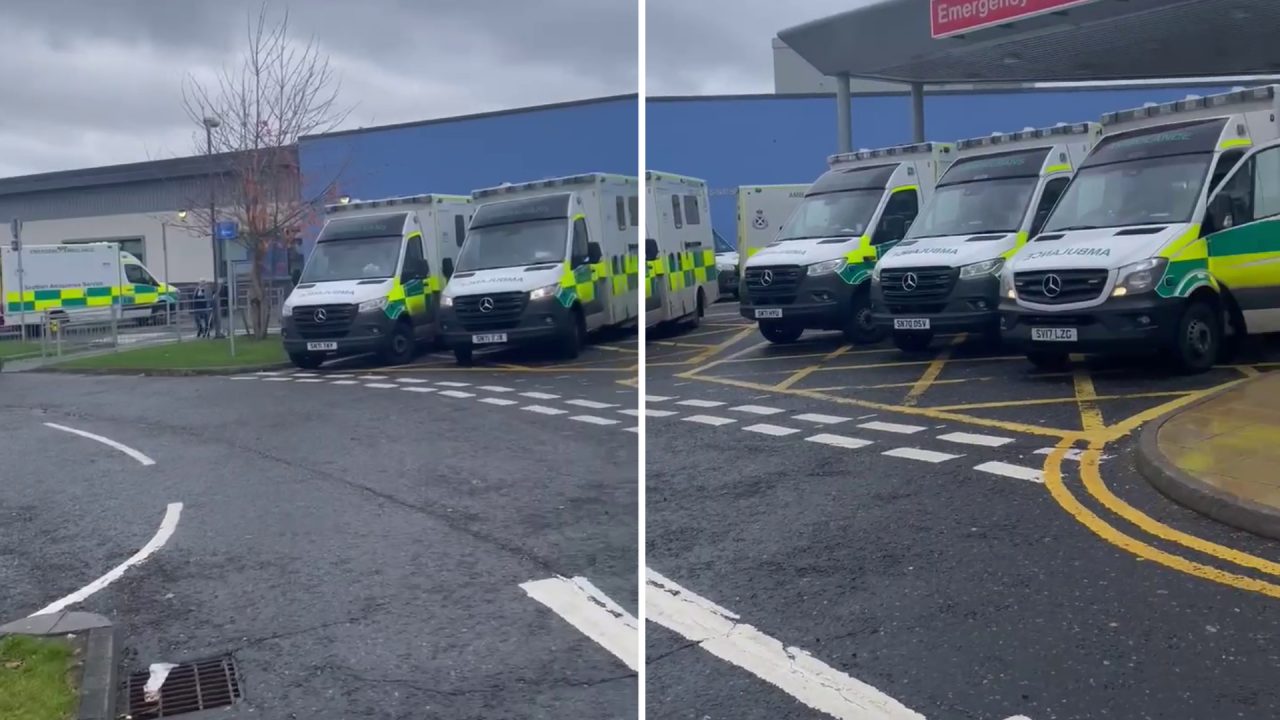 Queues of ambulances seen at University Hospital Crosshouse A&E as hospitals struggle with demand