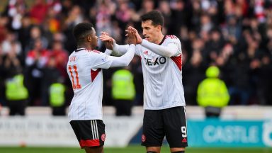 Bojan Miovski and Luis Lopes score in Aberdeen’s win over Motherwell