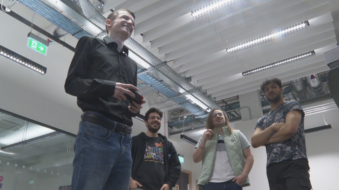 Abertay University students enjoy a game of Grand Theft Auto.