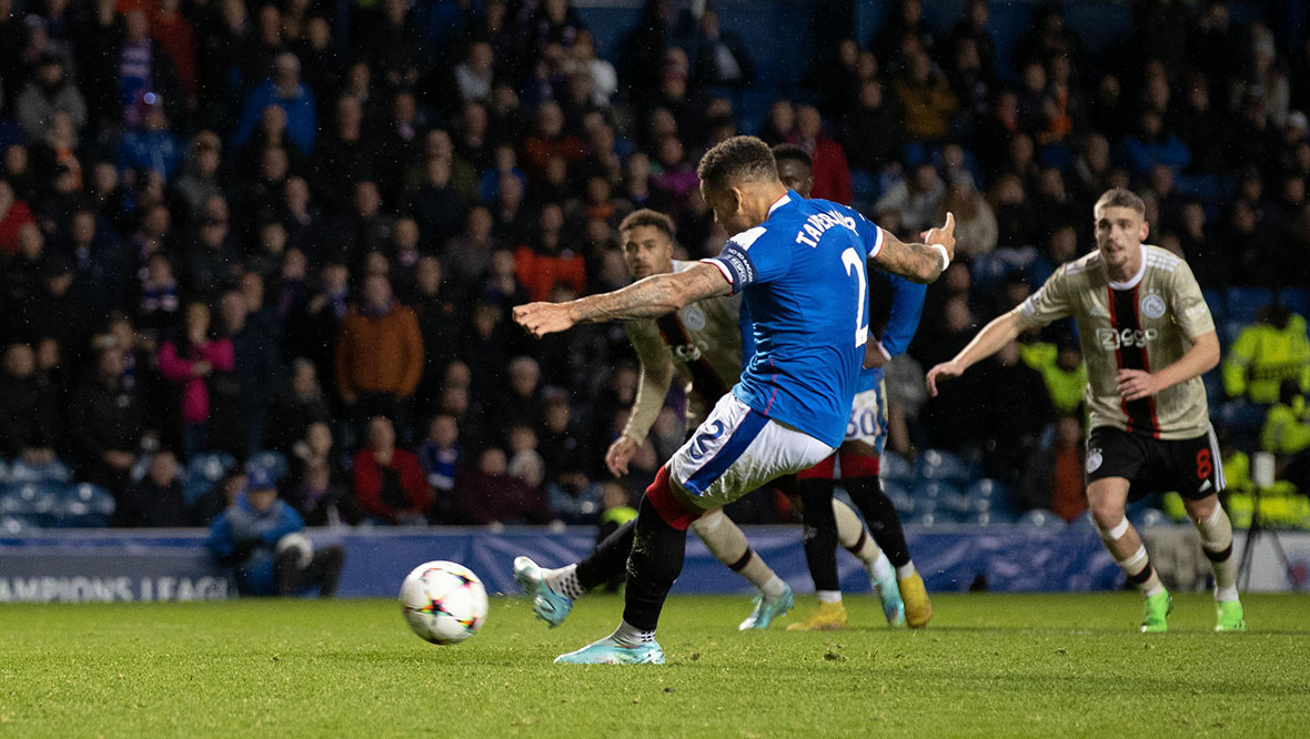 James Tavernier scores a penalty to reduce the deficit.