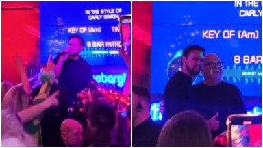 Former Pop Idol star Gareth Gates belts out hit single Spirit in the Sky at Glasgow karaoke bar