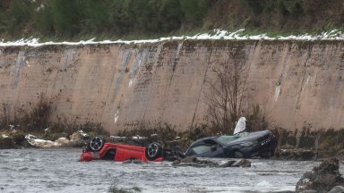 A93 in Aberdeenshire closed and emergency services at scene after two cars plunge into river