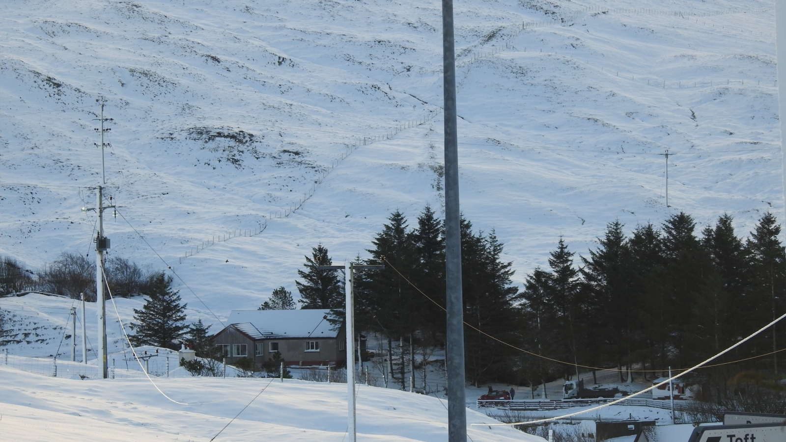 Broken power lines in Shetland.