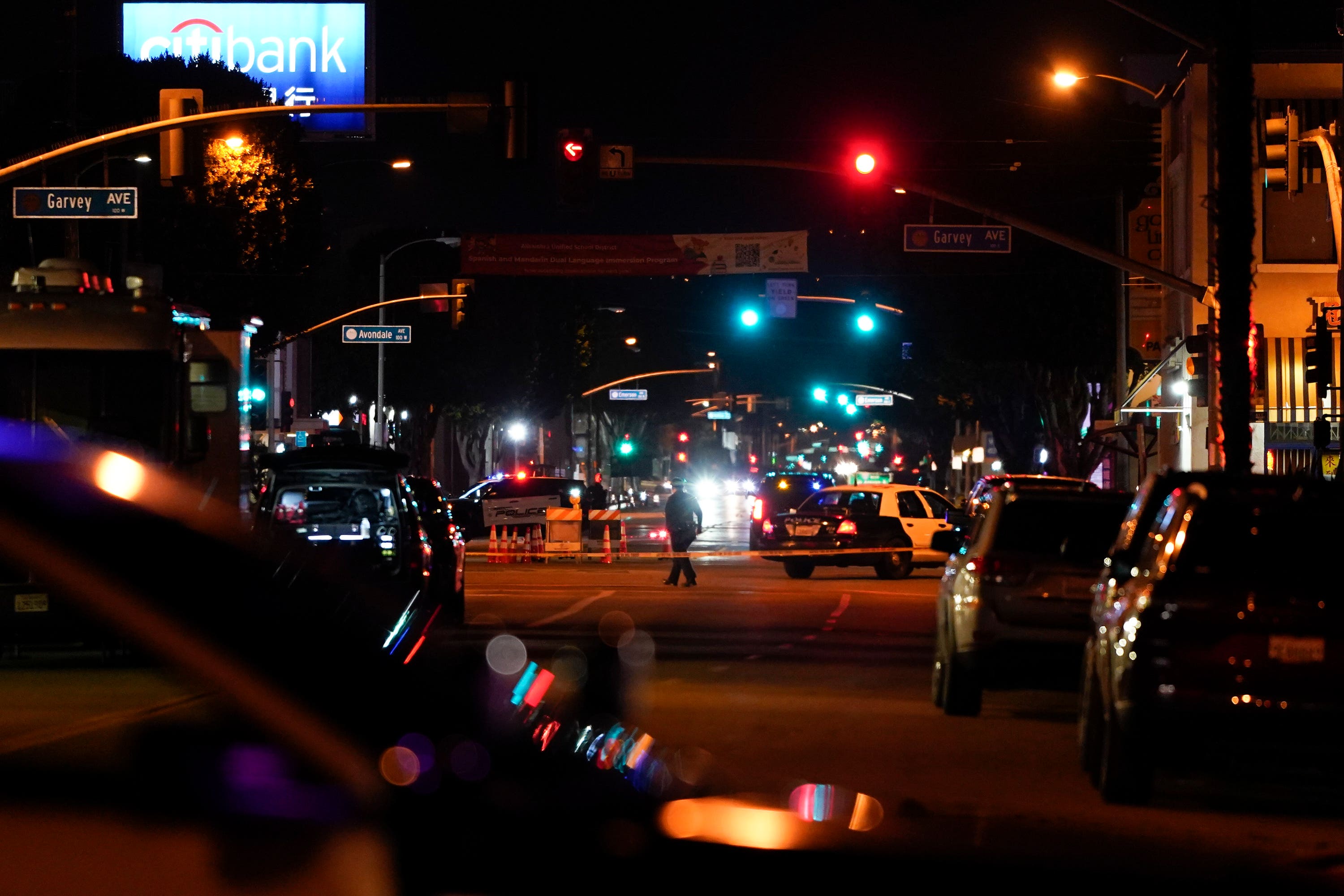 Police vehicles at the scene in Monterey Park.