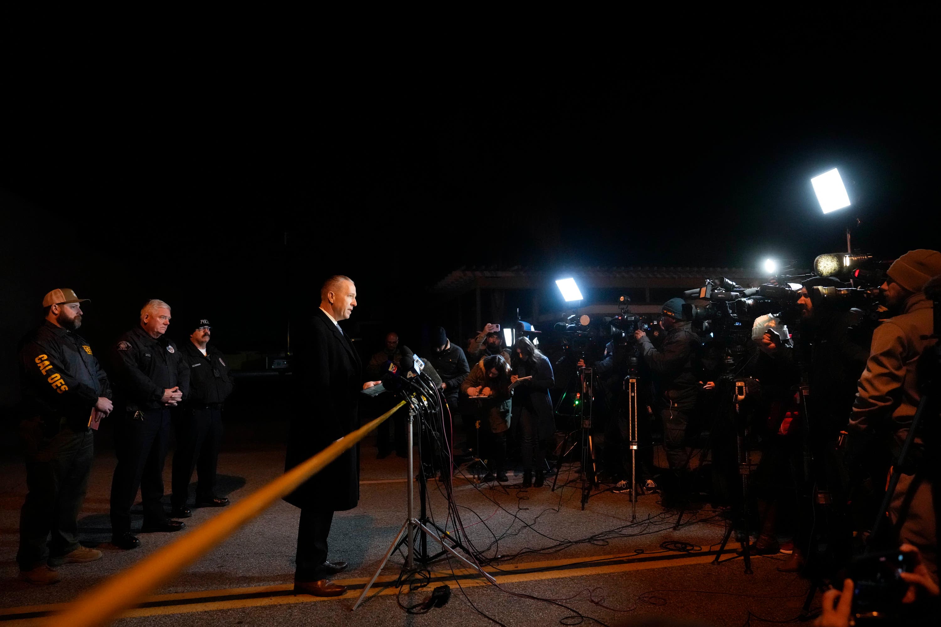 Captain Andrew Meyer talks to reporters in Monterey Park following the incident. 