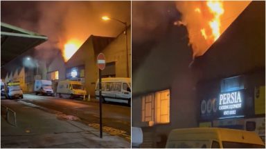 Firefighters battle fire at building on Forth Street in Pollokshields, Glasgow