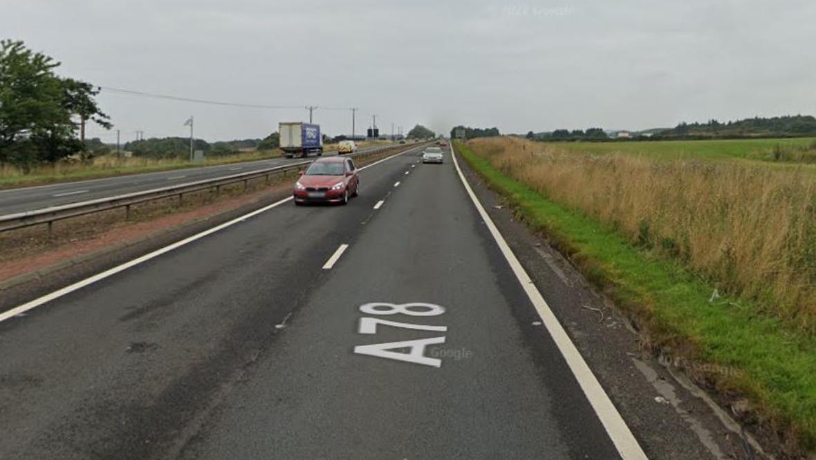 Man rushed to hospital in ambulance after motorbike crash on A78 near Kilwinning