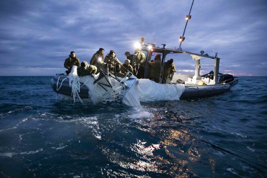 US navy releases first images of Chinese spy balloon shot down by fighter jet