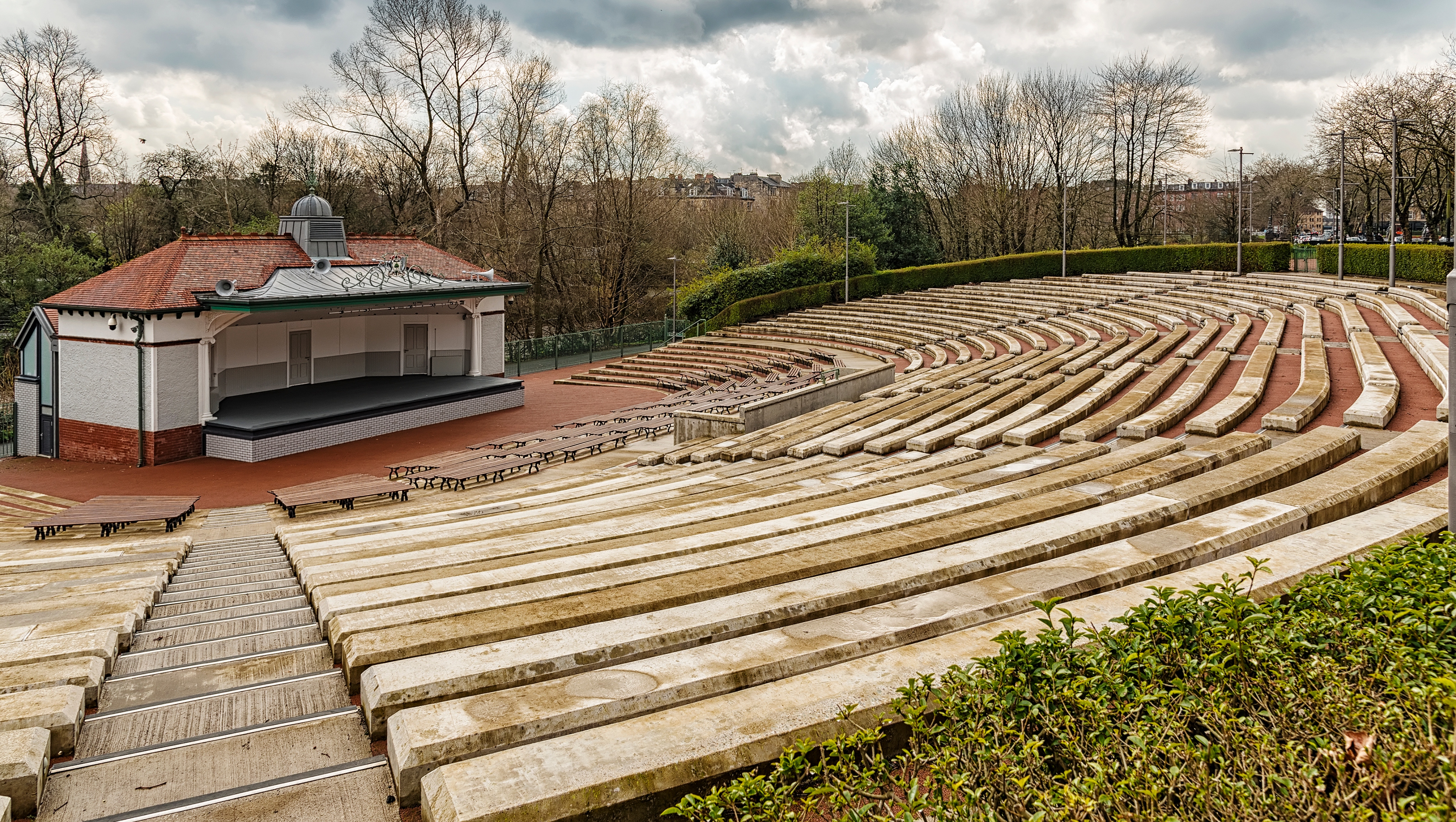 The Kelvingrove park bandstand situated in the west end area of Glasgow, Scotland.