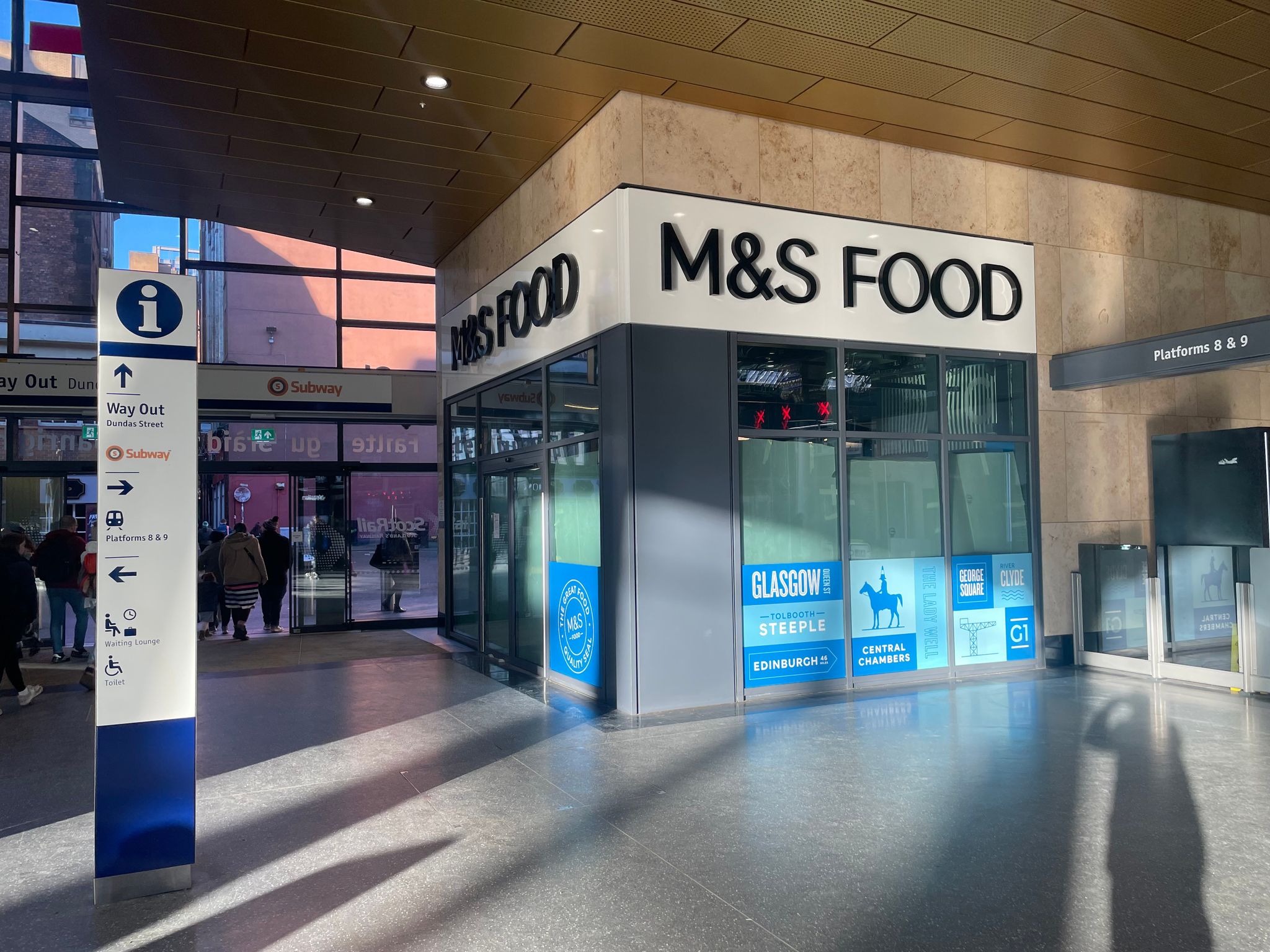 The store can be accessed from inside the station as well as outside.