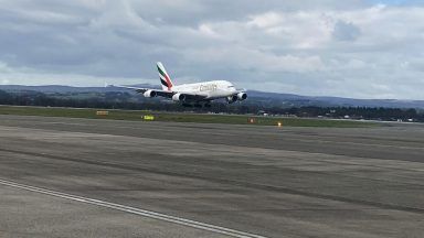 Watch the world’s largest airliner return to Scotland as Emirates A380 Airbus lands at Glasgow Airport