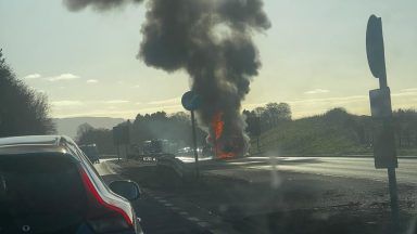 A9 closed both directions as tanker engulfed by fire on carriageway
