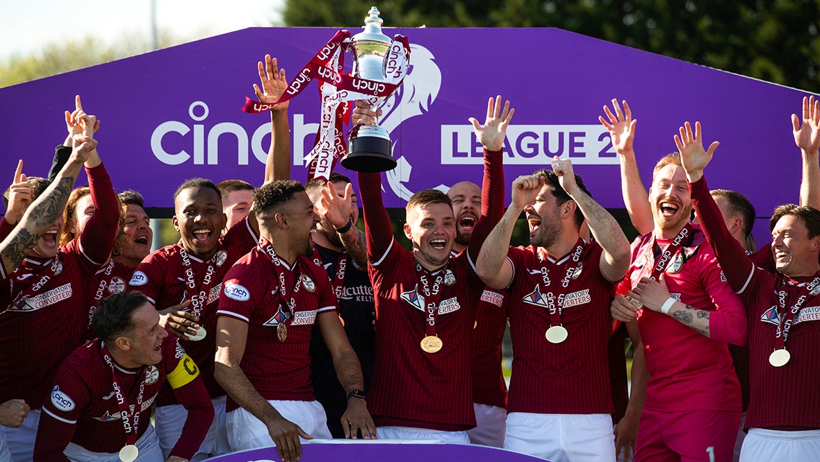 Kelty Hearts celebrating after winning Scottish League Two.