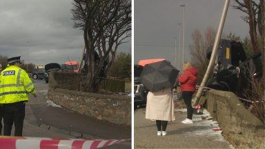 Seven hurt and car wedged between tree and wall in multi-vehicle crash on A92 at Muchalls, Newtonhill