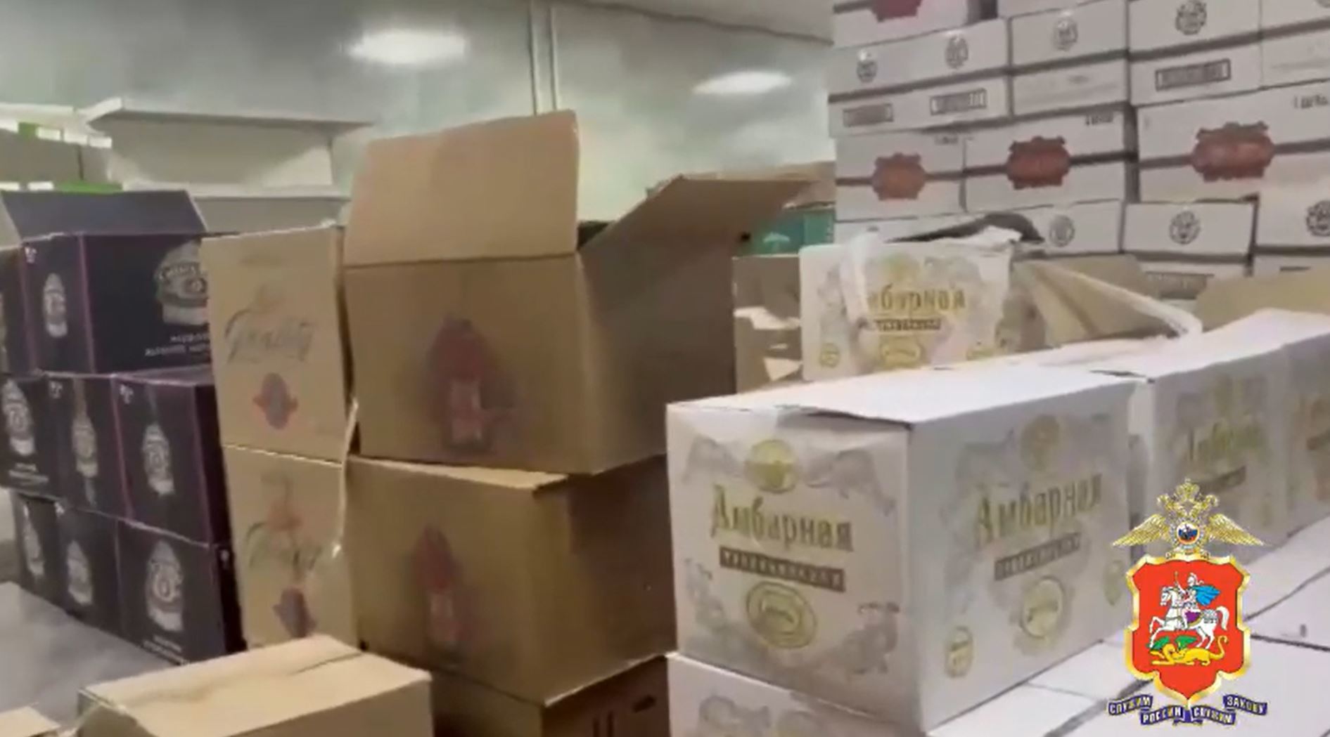 The Russian government said thousands of counterfeit bottles of alcohol were seized in the raid.