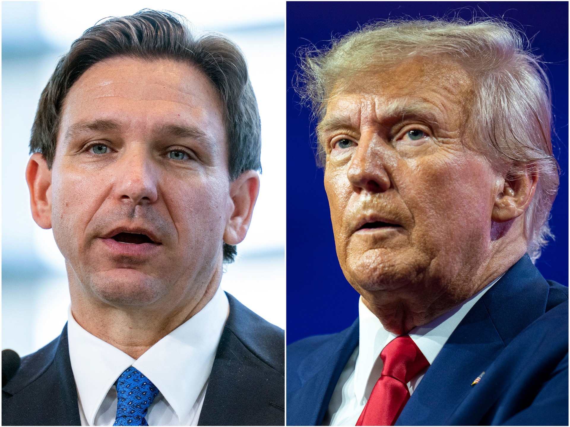 Florida governor Ron DeSantis and former president Donald Trump.