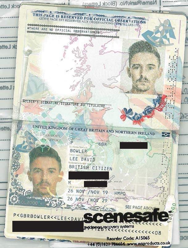 Fraudulently-obtained genuine (FOG) UK passport issued to Glasgow murderer Jordan Owens in the name of Lee Bowler.