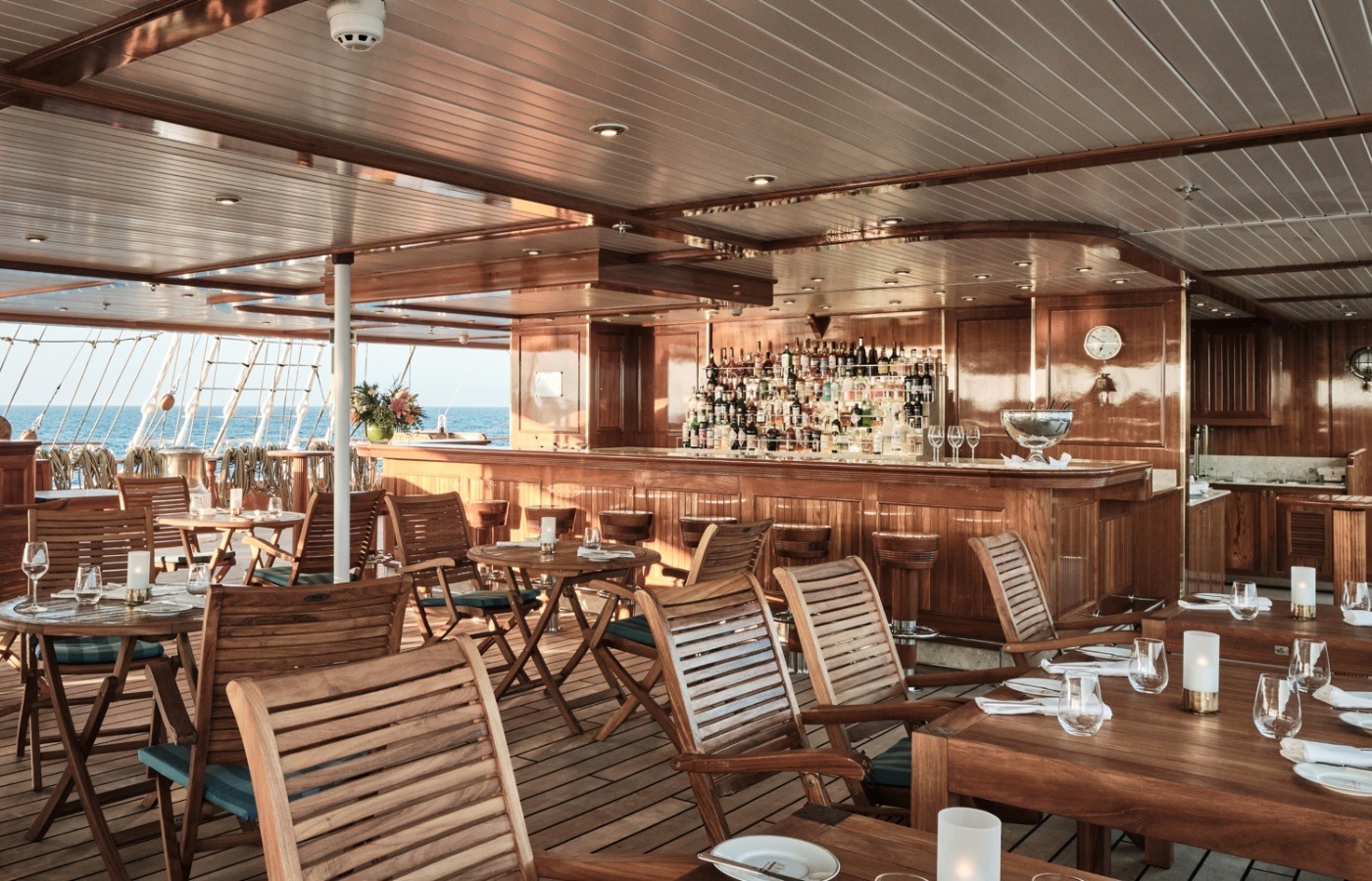 The docks of Sea Cloud Spirit cruise ship.