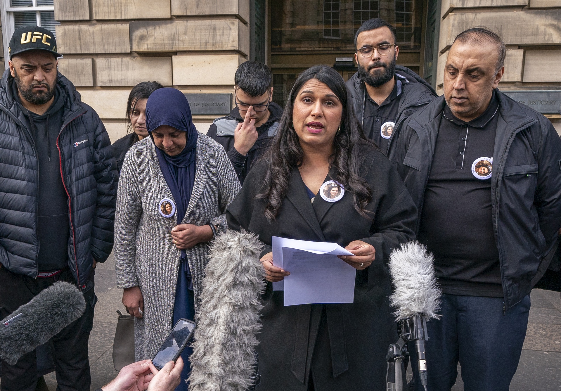 Natasha Rattu, executive director of the Karma Nirvana charity read a statement behalf of the family of Fawziyah Javed outside the court.