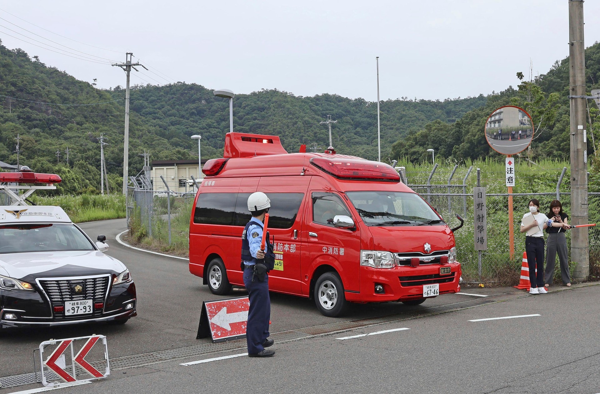 A fire truck leaves the firing range of Ground Self Defence Force 