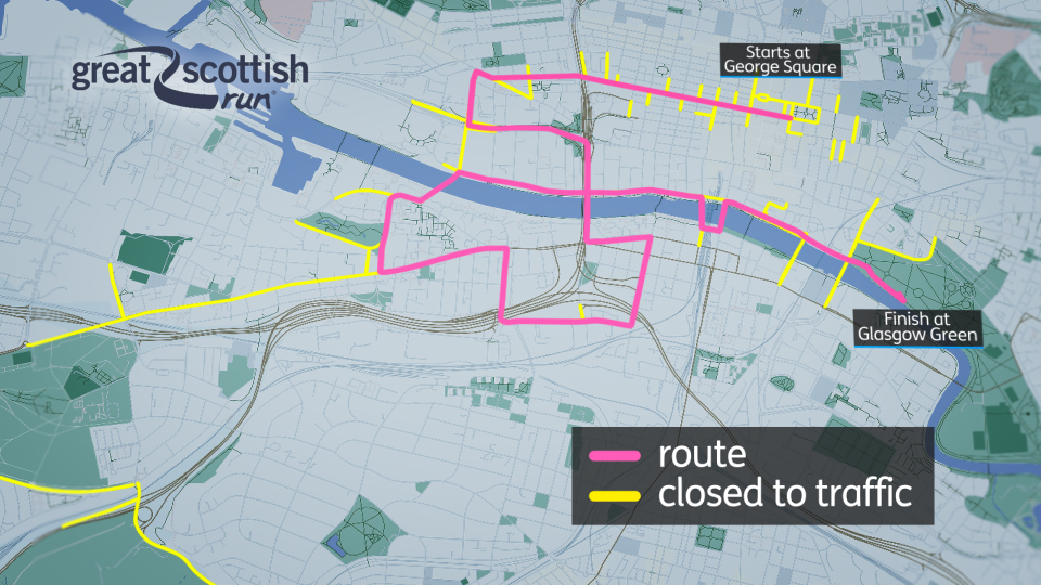 Dozens of roads in Glasgow are set to close over the weekend as runners descend on the city for the Great Scottish Run.