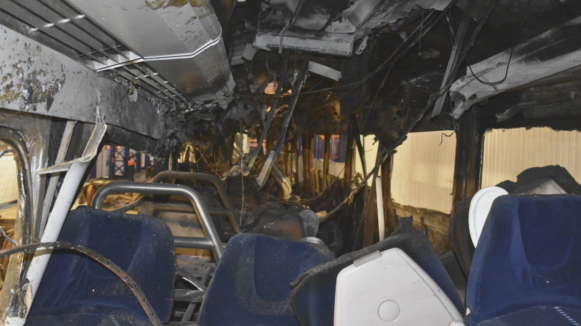 Damage to ScotRail train following derailment near Stonehaven.