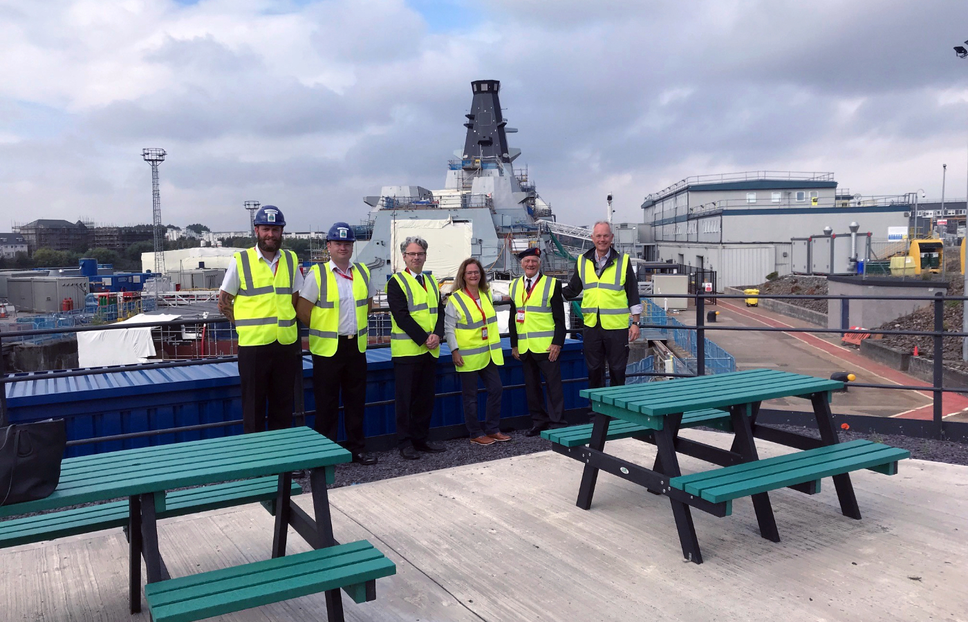 PO(Sea) ‘Woody’ Woodward, CPO(SC) James Oakley, Mr Nicholas Cunningham, Mrs Elizabeth Cunningham, Archie Hazledine, and Sven Hanssen from BAE Systems.