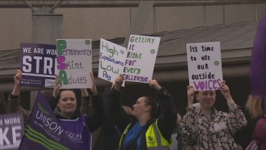School support staff gather at Holyrood as strike continues