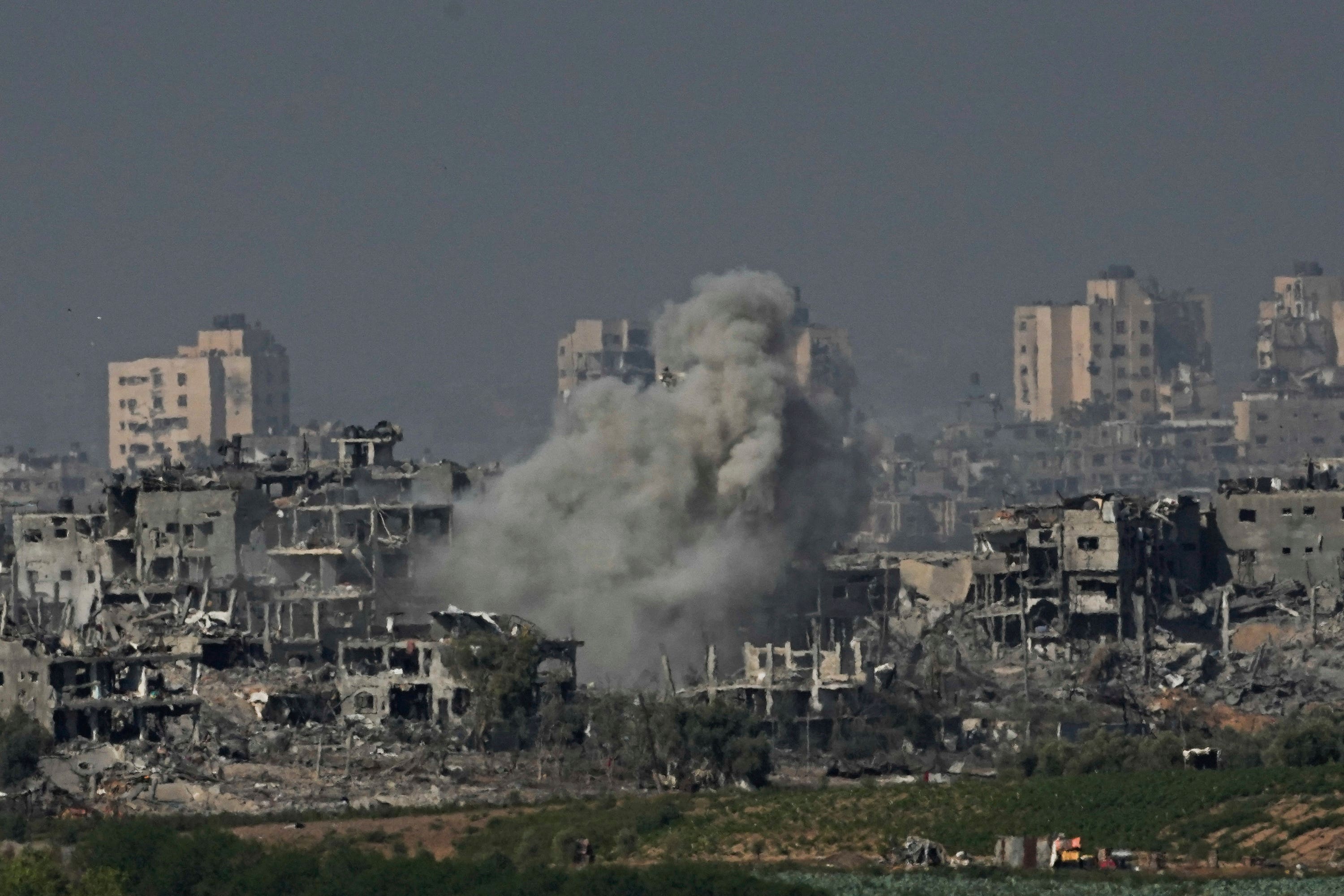 Smoke rises following an Israeli airstrike in the Gaza Strip (AP Photo/Ariel Schalit) 