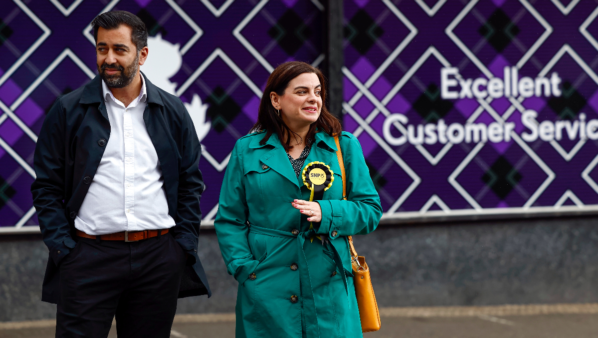 First Minister Humza Yousaf with Katy Loudon who was the SNP candidate for the Rutherglen and Hamilton West by-election.