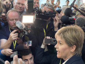 Nicola Sturgeon being interviewed by journalists