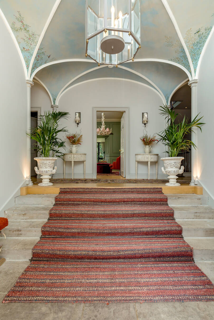 Inside Woodhall House which features handpainted ceilings.